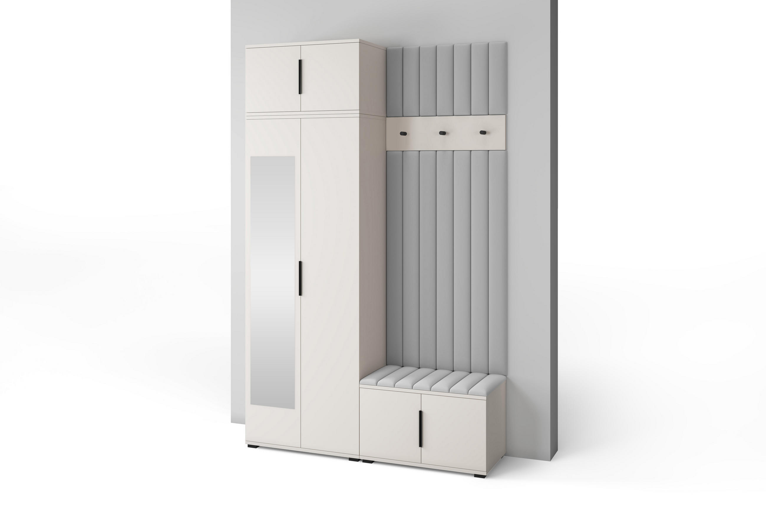 GARDEROBE Napoli version 14 mit Spiegel, mit POLSTERPANEELEN Grau - Beige/Grau, Holzwerkstoff (140/225/40cm) - Jerpax