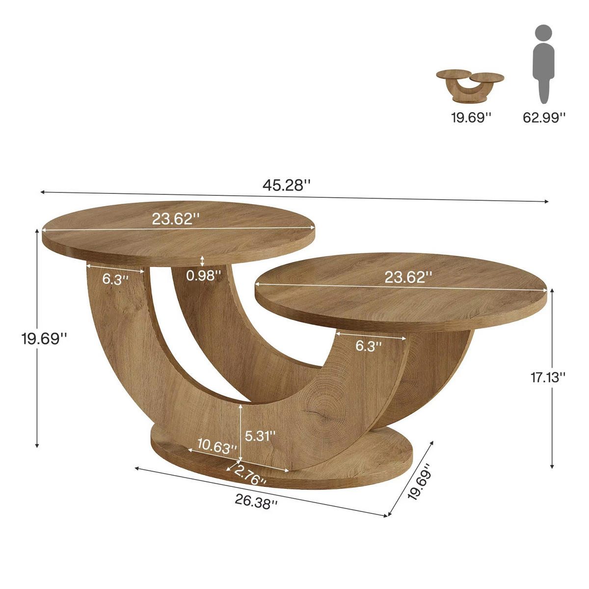 COUCHTISCH Rund 115 cm mit U-Gestell - Naturfarben, Holz (60/115/50cm) - Bomclap