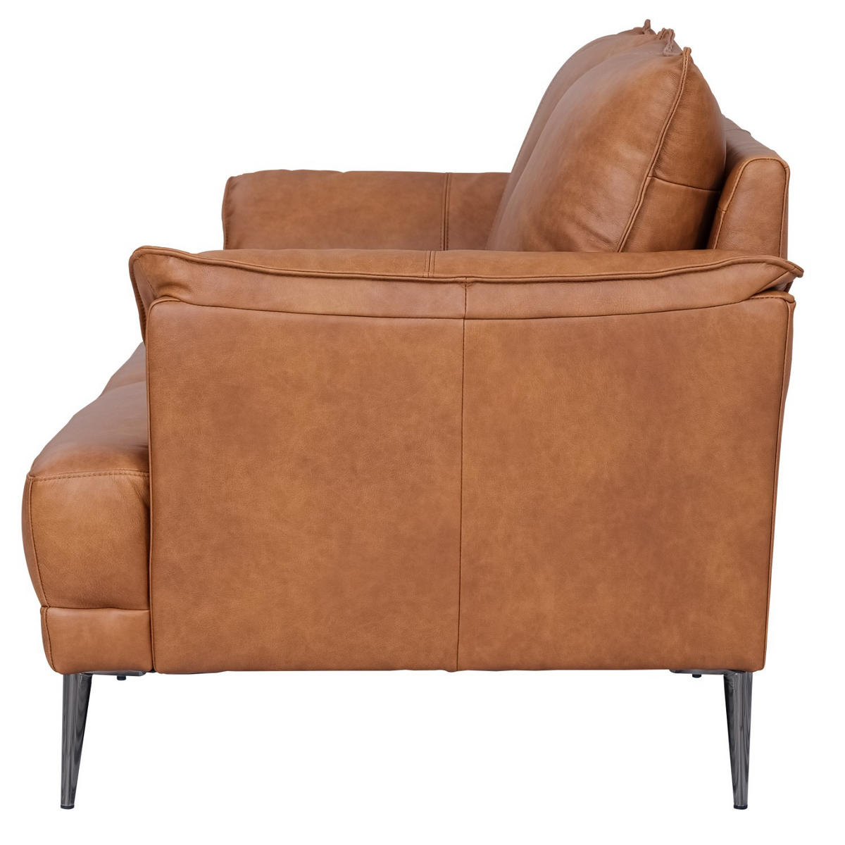 ZWEISITZER-SOFA Echtleder Cognac Braun - Schwarz/Braun, Leder/Metall (160/88/90cm) - Furnhouse