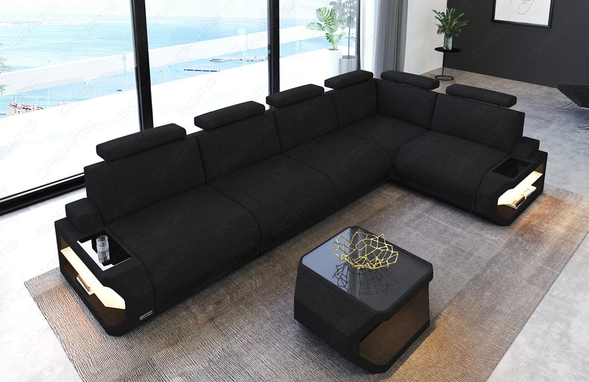 ECKSOFA Siena Schwarz Strukturstoff - Schwarz, Kunststoff (347/197cm)
