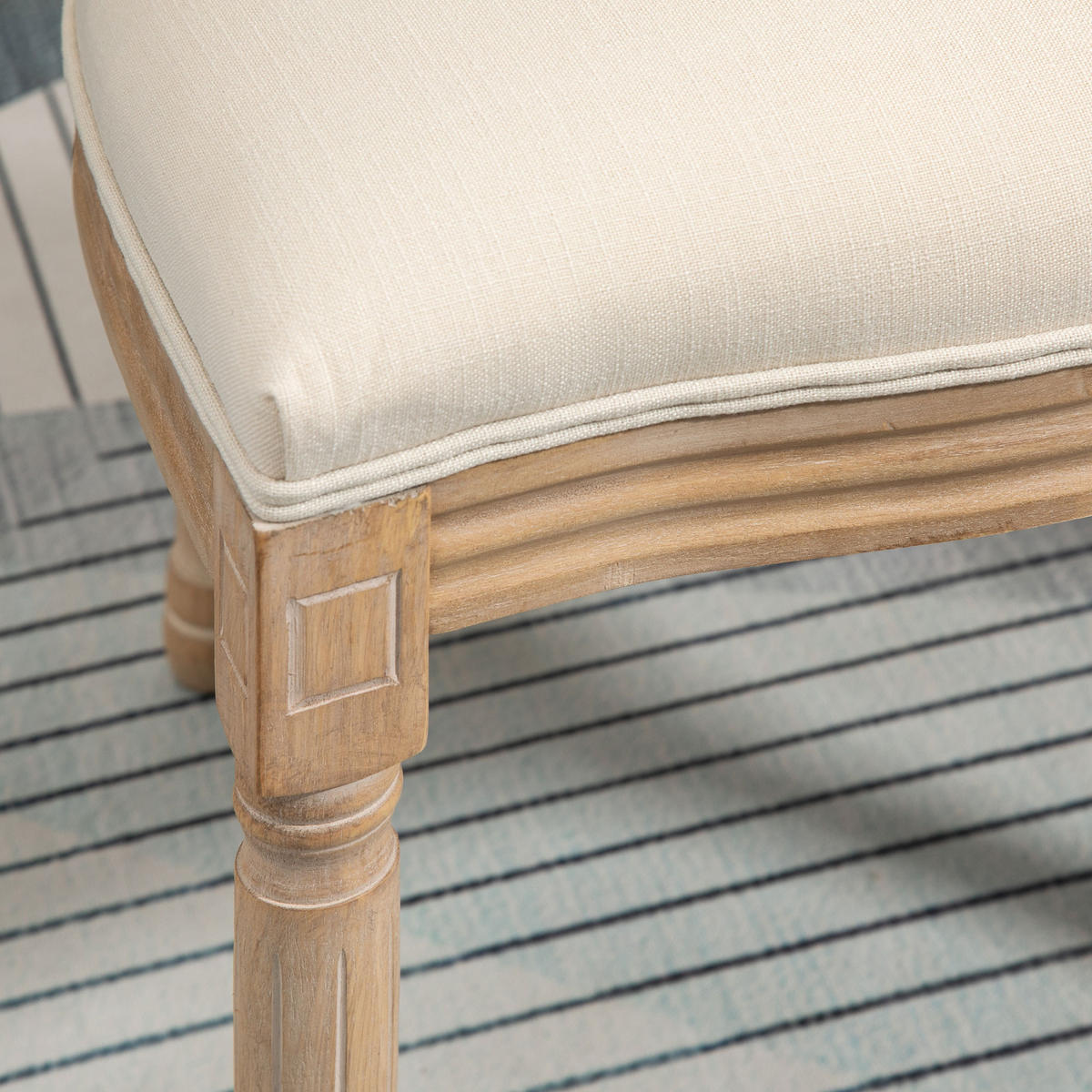 2ER Set Esszimmerstühle Küchenstuhl mit Rattan-Rückenlehne Linen-Touch - Creme/Naturfarben, Holz/Textil (56/96/49cm) - HOMCOM