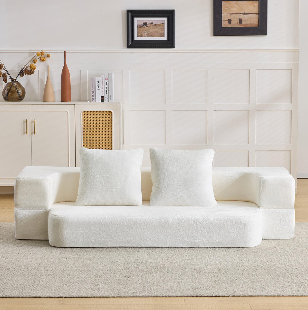 SCHLAFSOFA aus Schaumstoff Cremeweiß mit Schlaffunktion, Federkern und Kissen - Weiß, Kunststoff (190/48/52cm) - Modfu