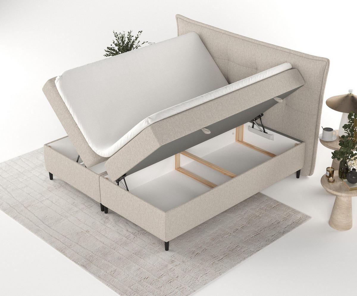 BOXBETT Las Palmas 180/200 cm Hellbeige im Megan Stoff - Sandfarben/Schwarz, Holz/Holzwerkstoff (180/200cm) - AltaBeds