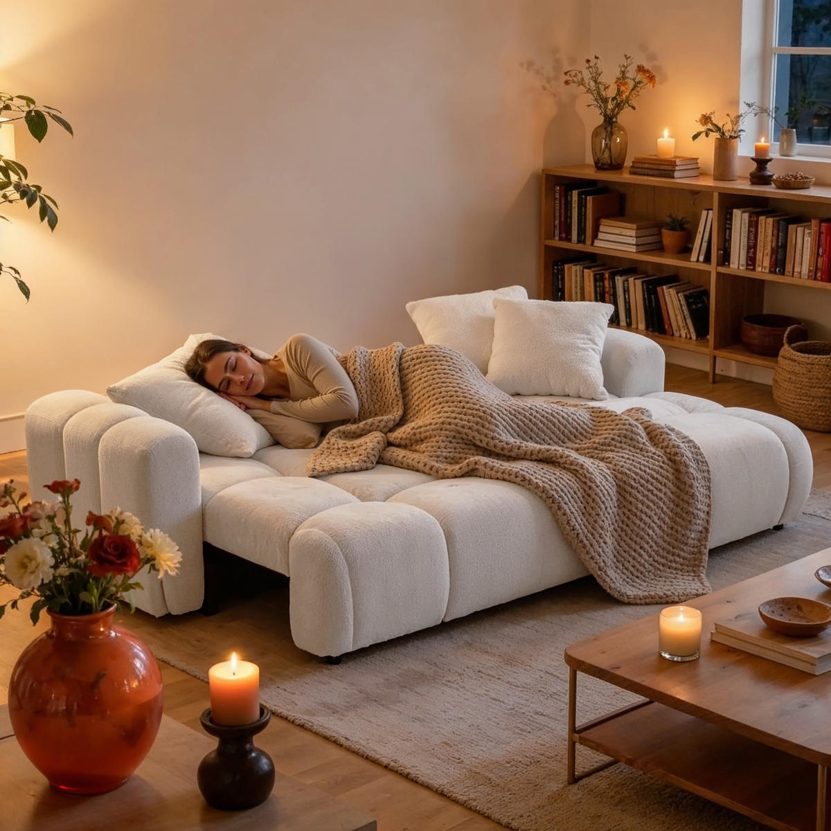 ECKSOFA CALM L Rechts mit Schlaffunktion 140x215 Webstoff weiß - Schwarz/Weiß, Holz/Kunststoff (151/261cm) - Muffo