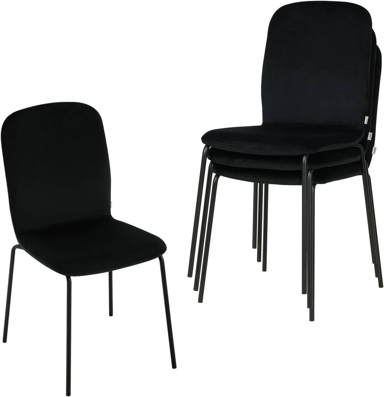 ESSZIMMERSTUHL 4er Set, Stapelstuhl, Samt, Schwarz - Schwarz, Textil/Metall (44/86/58.5cm) - Woltu
