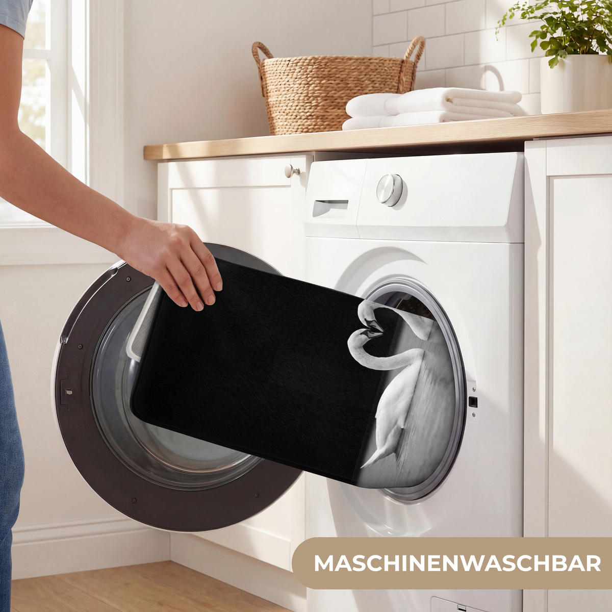 WC PŘEDLOŽKA Labutě - srdce - černá - bílá 50x80 cm - černá, textil/plast (50/1cm) - OnlyWow