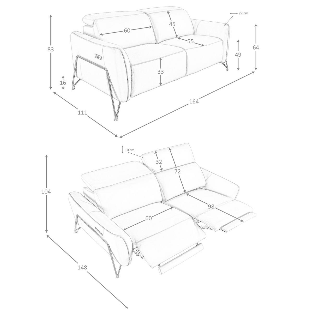 SOFA Klassisch Sandfarbe Geschwärzter Stahl 164/111/104 cm - Beige, Leder/Metall (164/104/111cm) - ANGEL CERDA