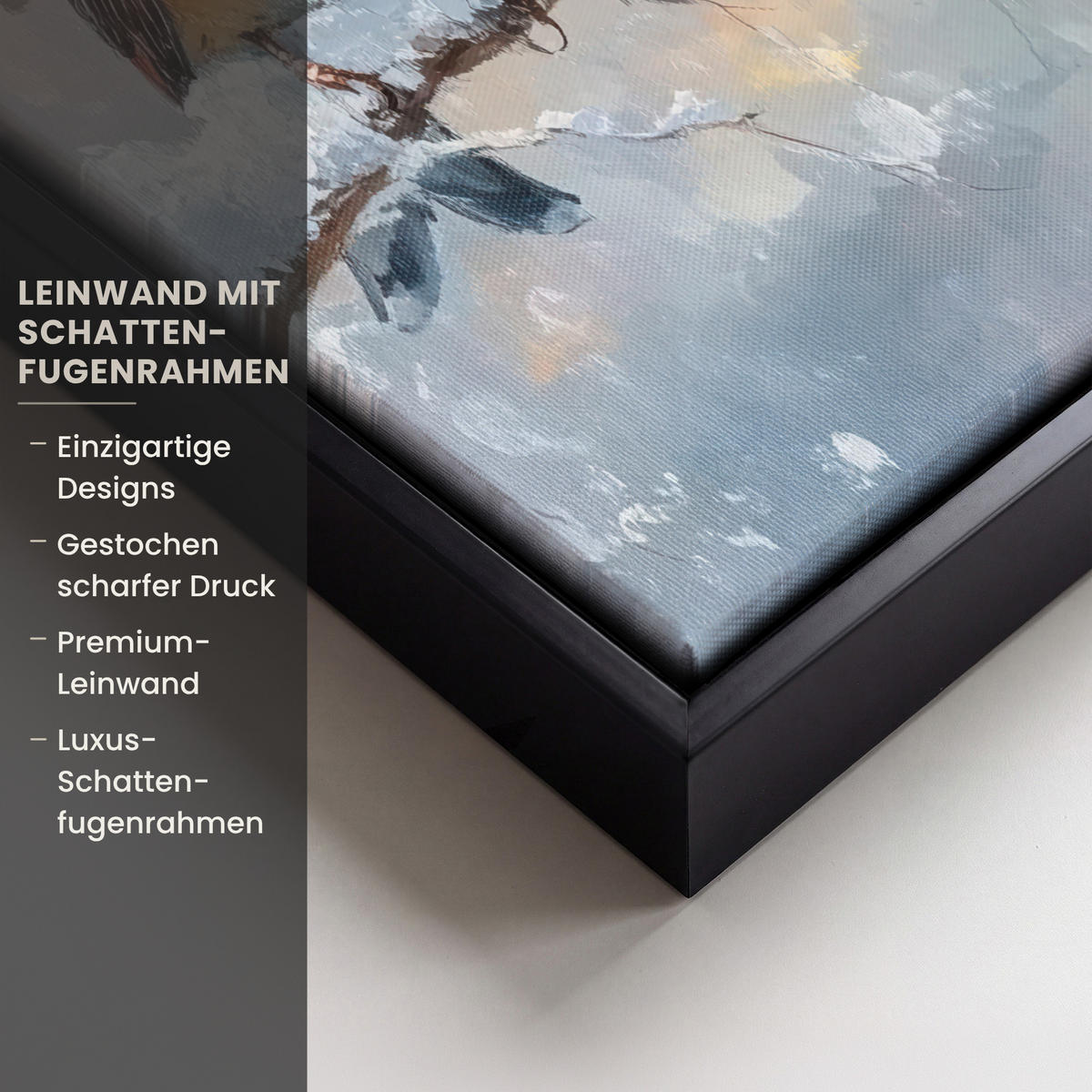 LEINWAND Bilder mit Rahmen - Vögel - Zweig - Winter - Schnee - 20x30 - Pastellblau, Textil (20/30cm) - MuchoWow