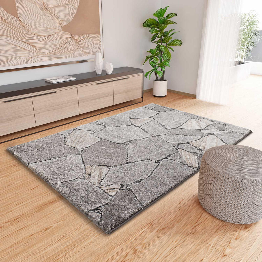Thumbnail - Atticgo Hochflorteppich, Grau, Textil, Marmor Optik, Rechteckig, 140x200 cm, Oeko-Tex® Standard 100, für Fußbodenheizung...
