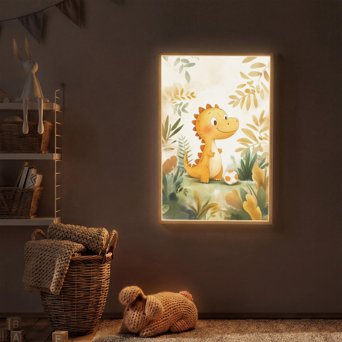 NACHTTISCHLAMPE MIT AKKU Dino - Fußball - Orange 60x90 cm - Beige, Holzwerkstoff (8/60/90cm) - OnlyWow