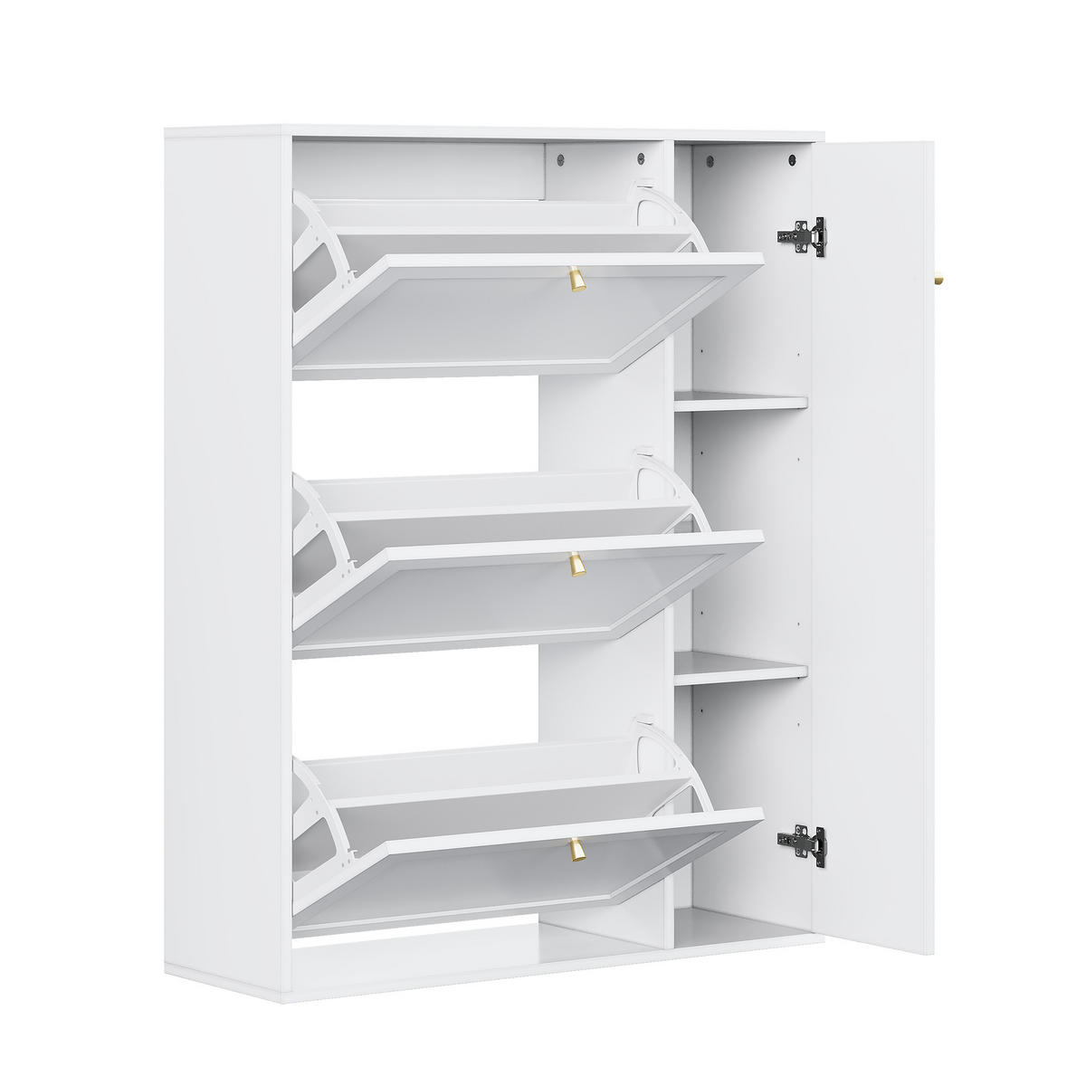 SCHUHSCHRANK 90/25/114 cm mit 3 Klappen und 1 Tür, schmales Design in Weiß - Weiß, Holzwerkstoff (90/114/25cm) - BEAOK