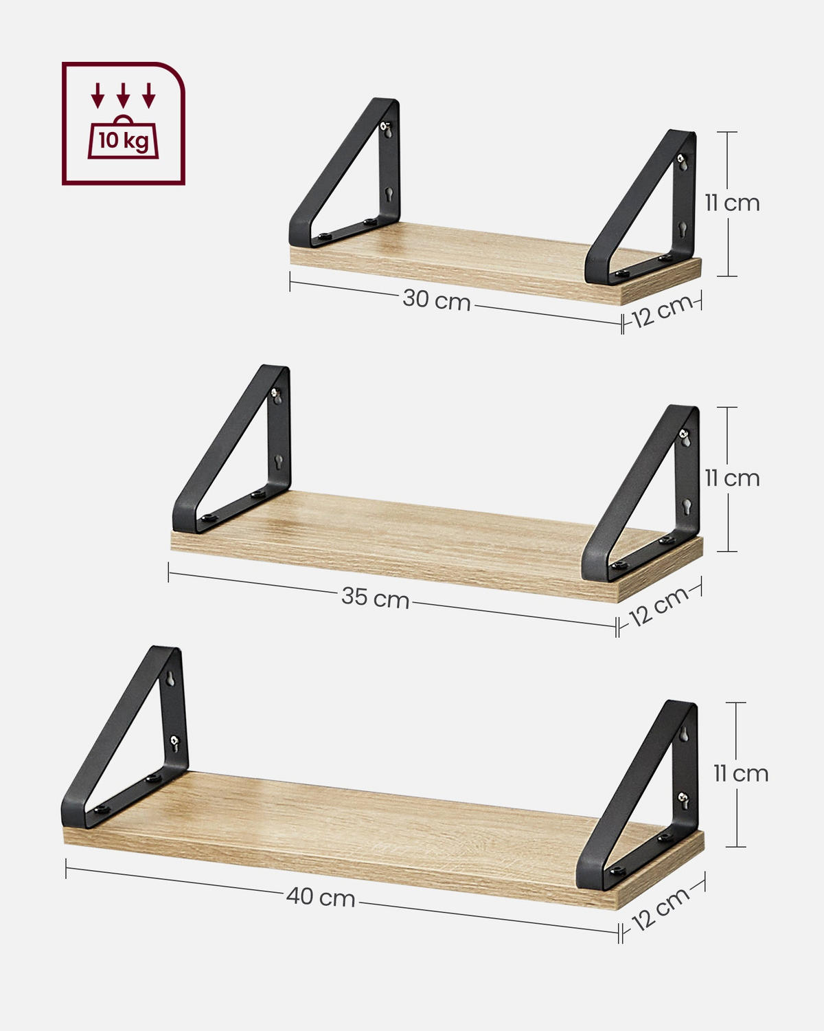 WANDREGAL MONROVIA 3ER-SET - Schwarz, Holzwerkstoff (35/11/12cm) - Hansiro