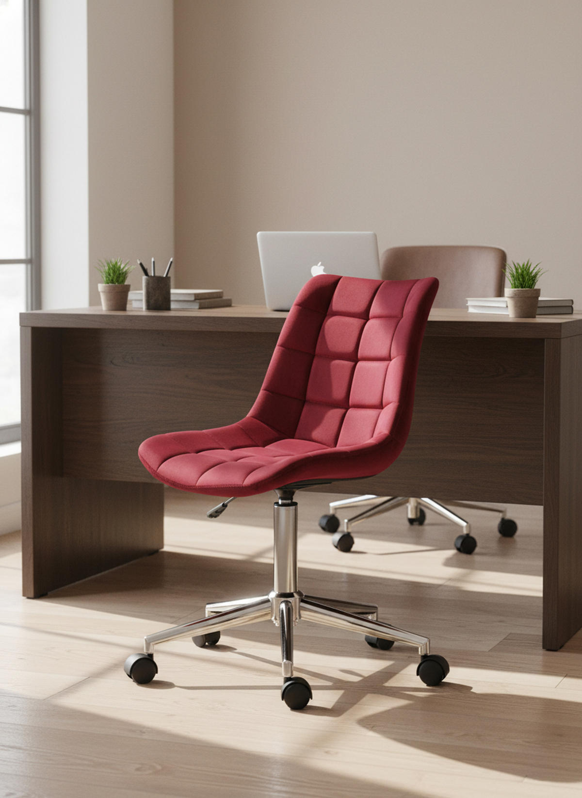 BÜROSTUHL Auronix Samt rot - Chromfarben/Rot, Metall (46/96/62cm) - TPFLiving
