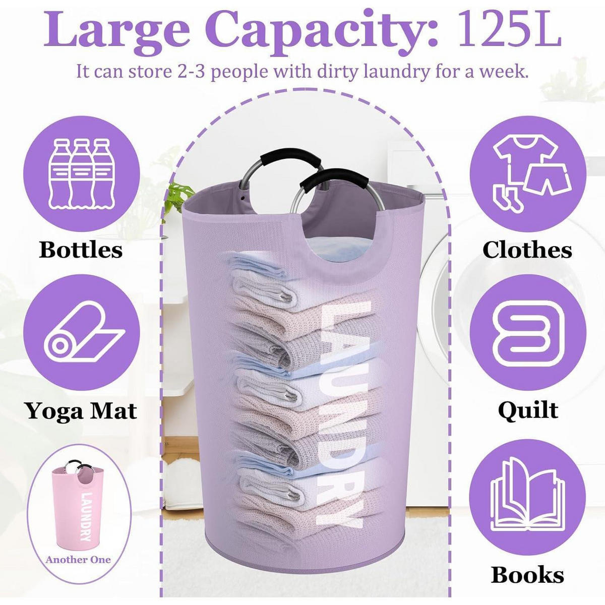 WÄSCHEKORB 2-teiliges Set 125L Lila + Rosa - Multicolor, Textil (43.9/78.7/43.9cm)