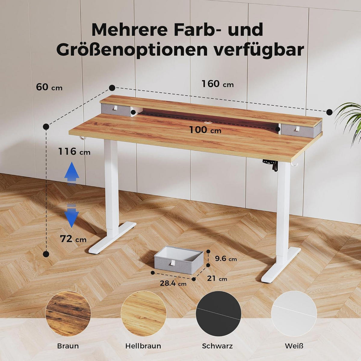SCHREIBTISCH Höhenverstellbar Elektrisch 160 x 60 cm Hellbraun - Braun, Holzwerkstoff (160/60/75cm)