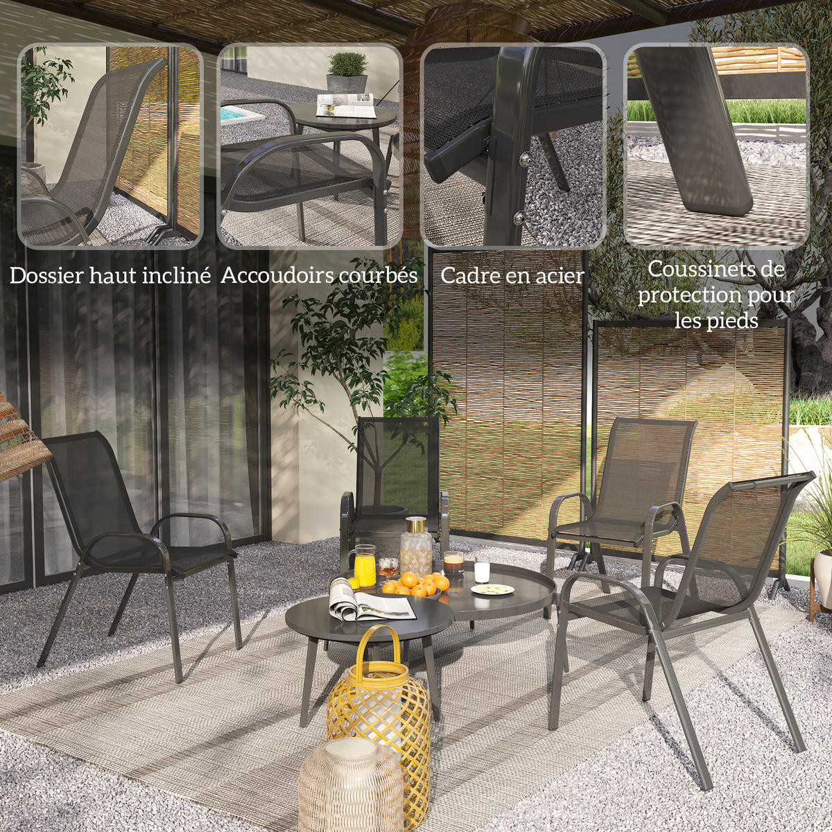 GARTENSTUHL Schwarz 4 Stück - Schwarz, Metall (54/93/71cm) - GiPP
