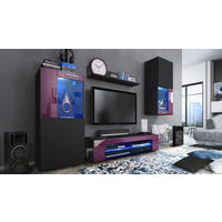 WOHNWAND Movie Absetzungen in Brombeer Hochglanz - Brombeere, Holzwerkstoff (300/190/39cm) - Vladon