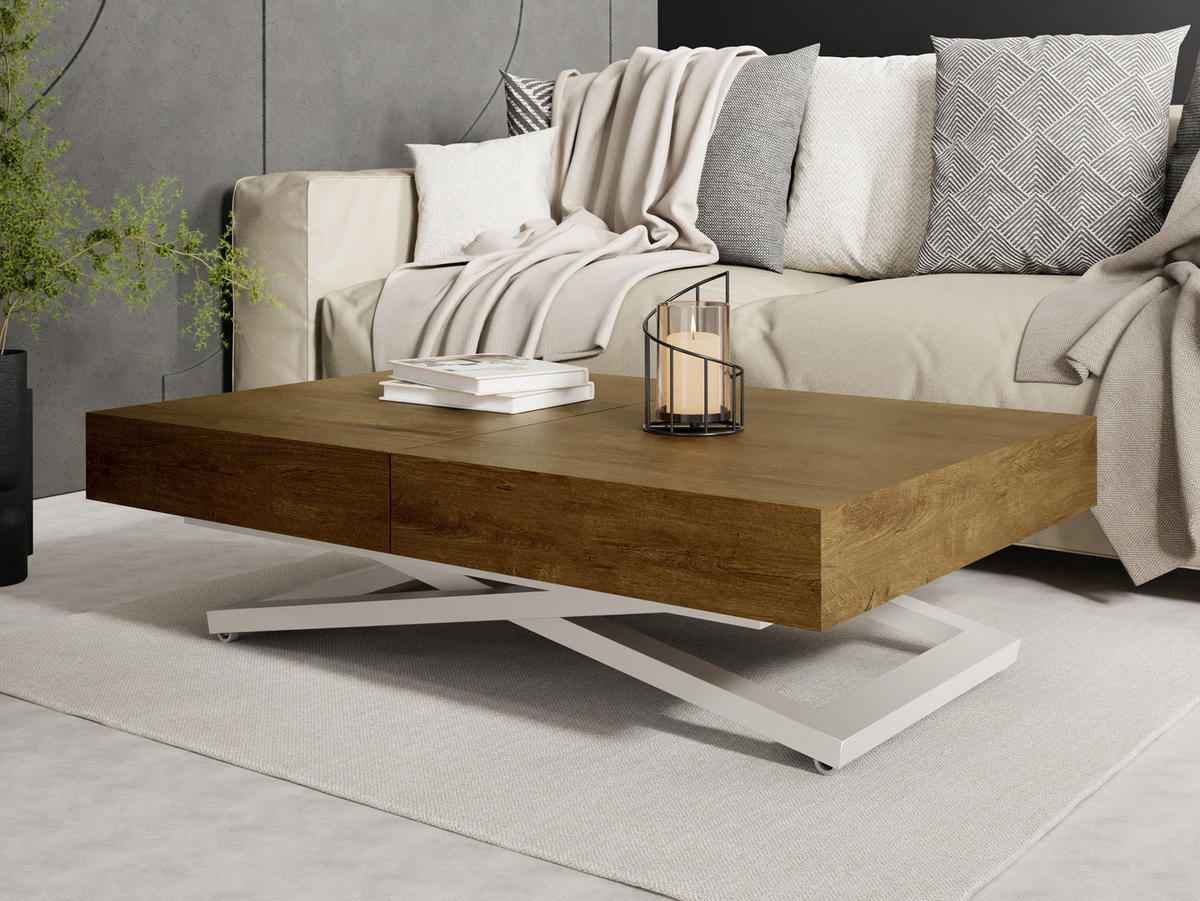 COUCHTISCH Cavetta U höhenverstellbar ausziehbar, Lefkas Eiche 120-200/80/27-76 cm - Kaschmir/Alteiche, Holzwerkstoff/Metall (80/120/76cm) - WFL GROUP