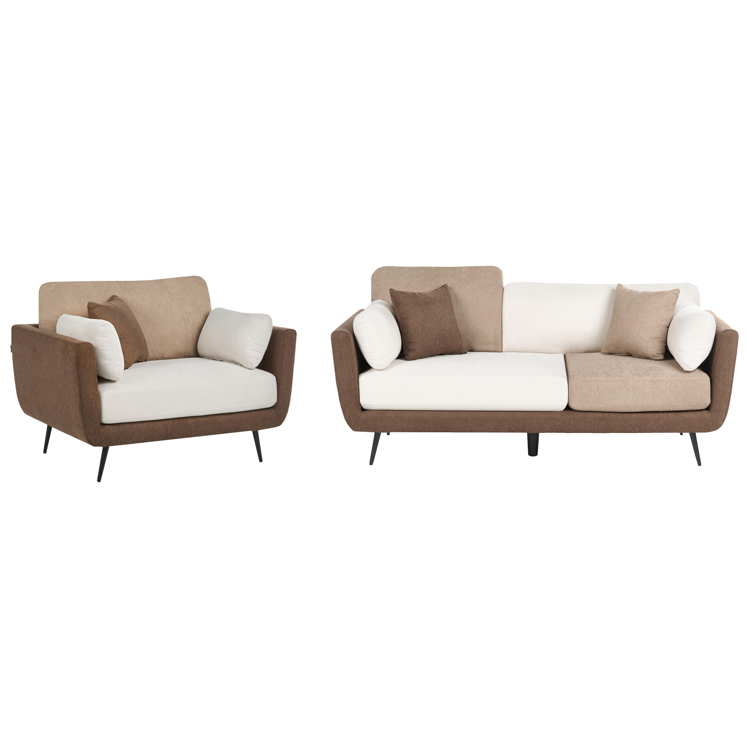 SOFA-SET 4-Sitzer Stoff Braun Bolga - Hellbraun/Braun, Textil (185/89/83cm) - Beliani