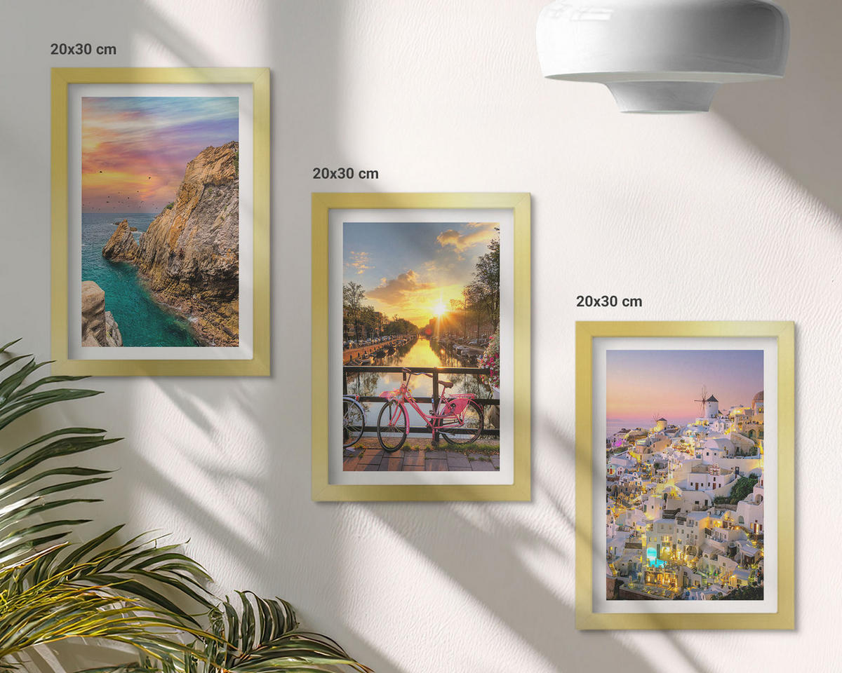 BILDER SET 3er Set - 20x30 cm Goldrahmen - Sonnenuntergang am Meer - Goldfarben, Kunststoff (20/30cm) - TULUP