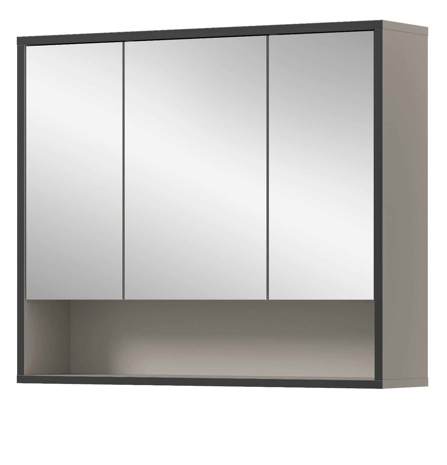 SPIEGELSCHRANK schwarz, sand 80 cm 3-türig, Badschrank mit Soft-Close - Sandfarben/Schwarz, Glas/Holzwerkstoff (80/68/19cm) - Inn.Furn