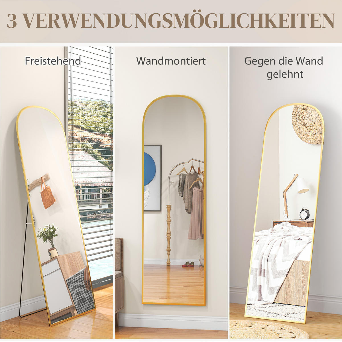 STANDSPIEGEL 2er-Set goldfarben 50.0/1.5/161.5 cm - Goldfarben, Metall (1.5/161.5/50cm)