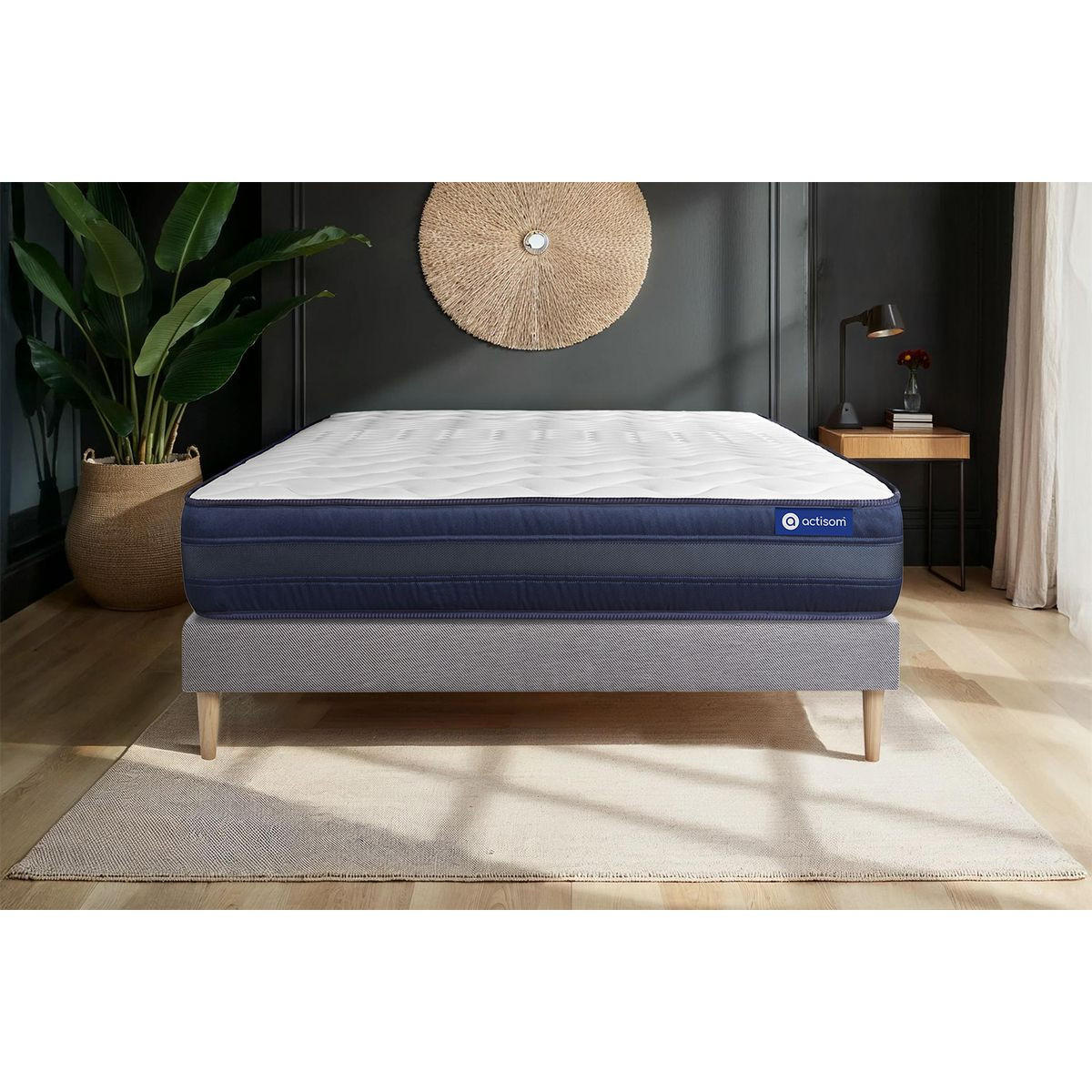 BETT Actimemo tech Memory-Schaum 150 x 190 cm h4 - Kit Bettgestell Grau - Beige/Grau, Karton/Holz (150/190cm) - ACTISOM
