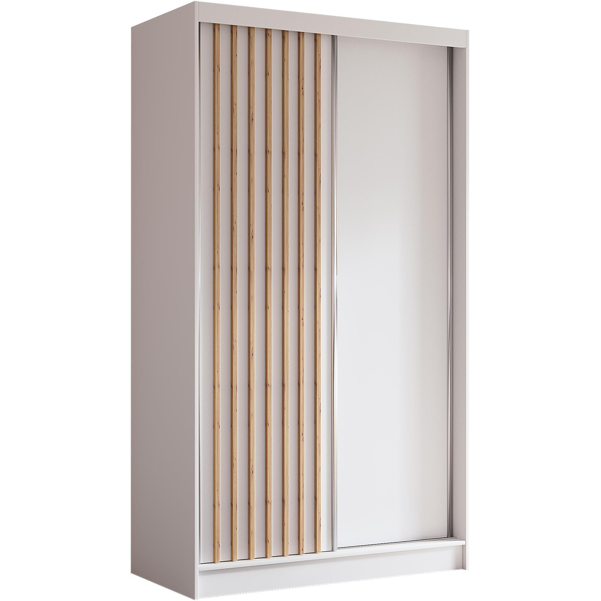 Beautysofa SKŘÍŇ s posuvnými dveřmi Helios 120/216/61 bílá + dub Artisan se zásuvkami