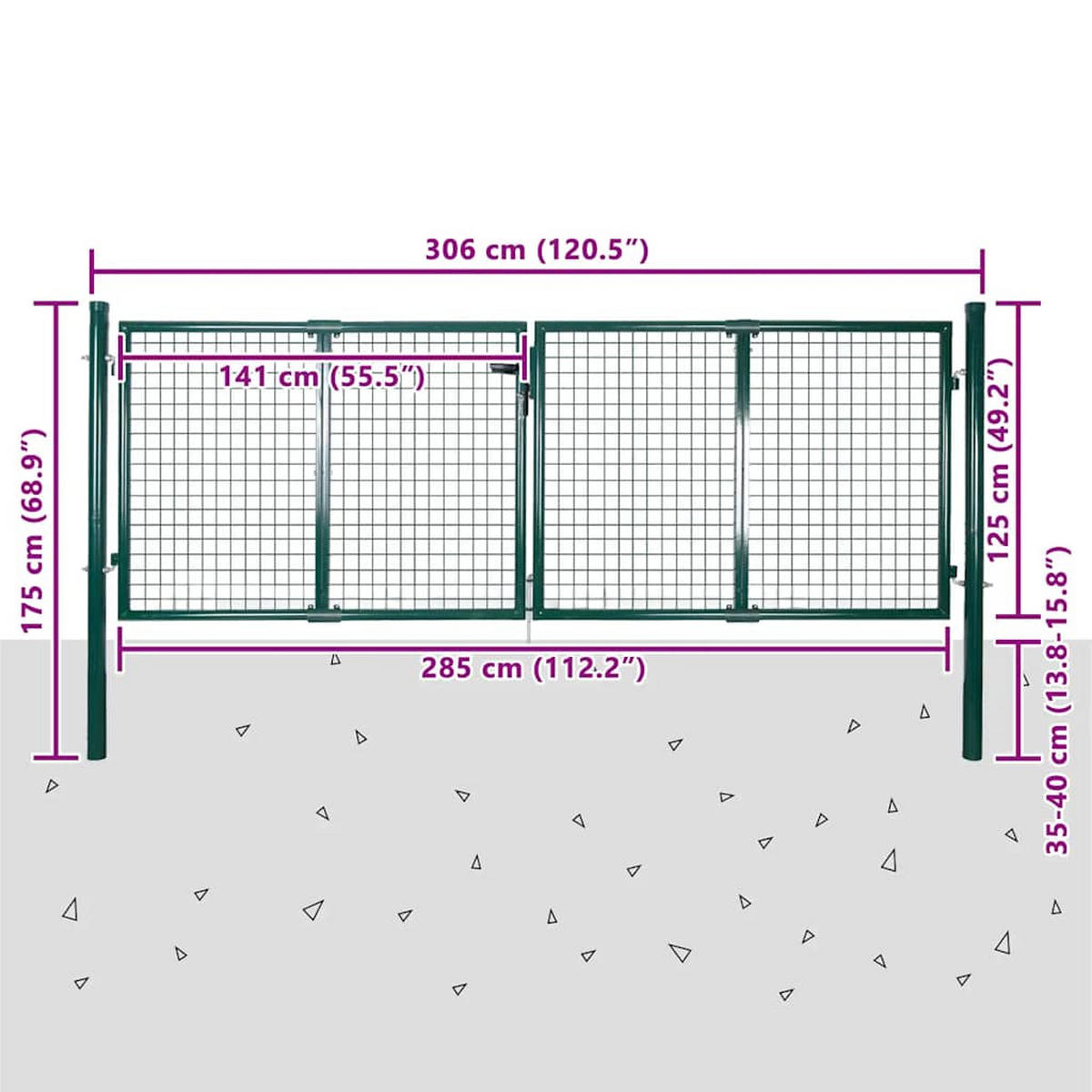 ZAUNTOR Stahl 300/125 Cm Grün - Dunkelgrün, Metall (310/175cm) - vidaXL
