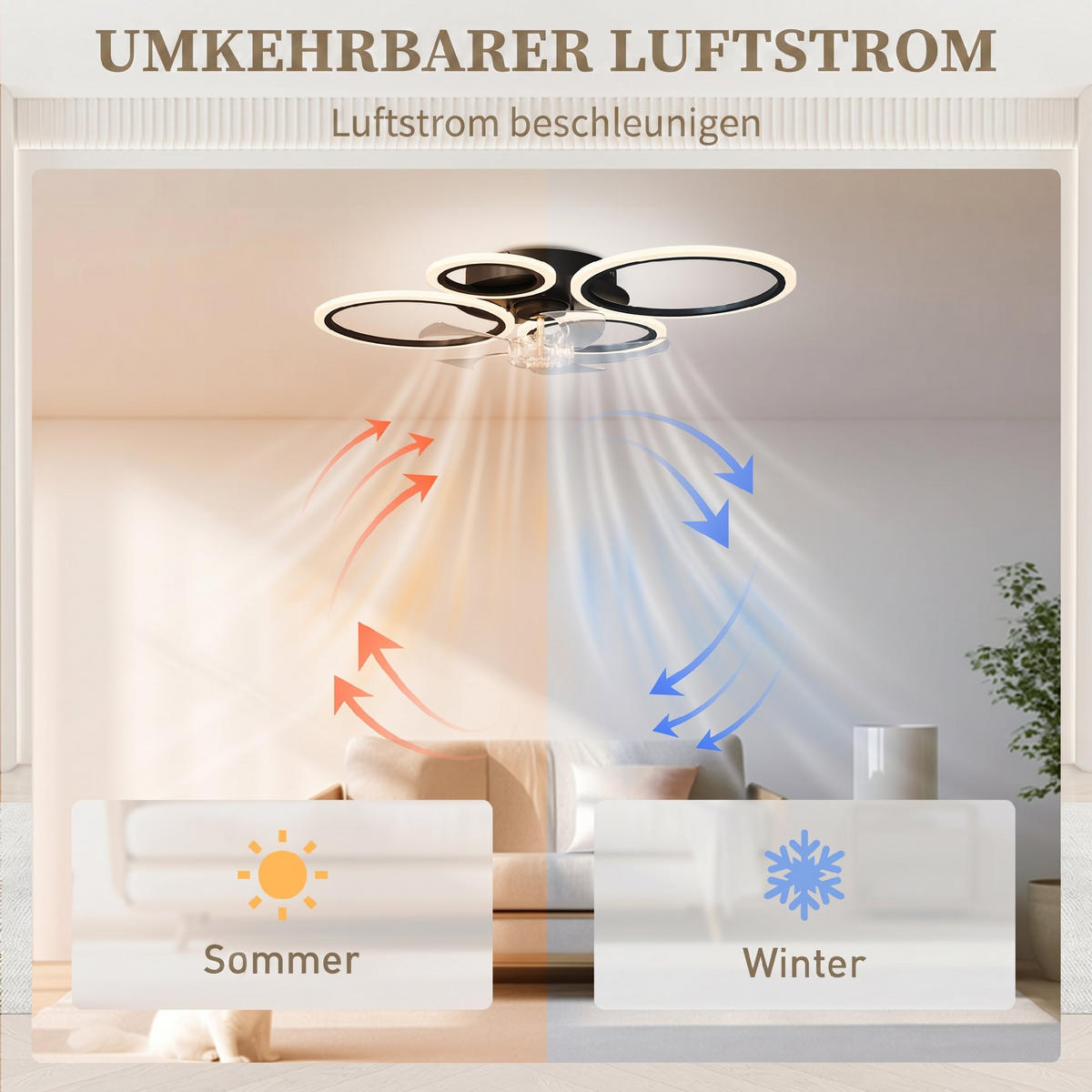 DECKENVENTILATOR-MIT-LICHT Stahl Kunststoff Schwarz - Schwarz, Metall (77/55/13.5cm) - HOMCOM