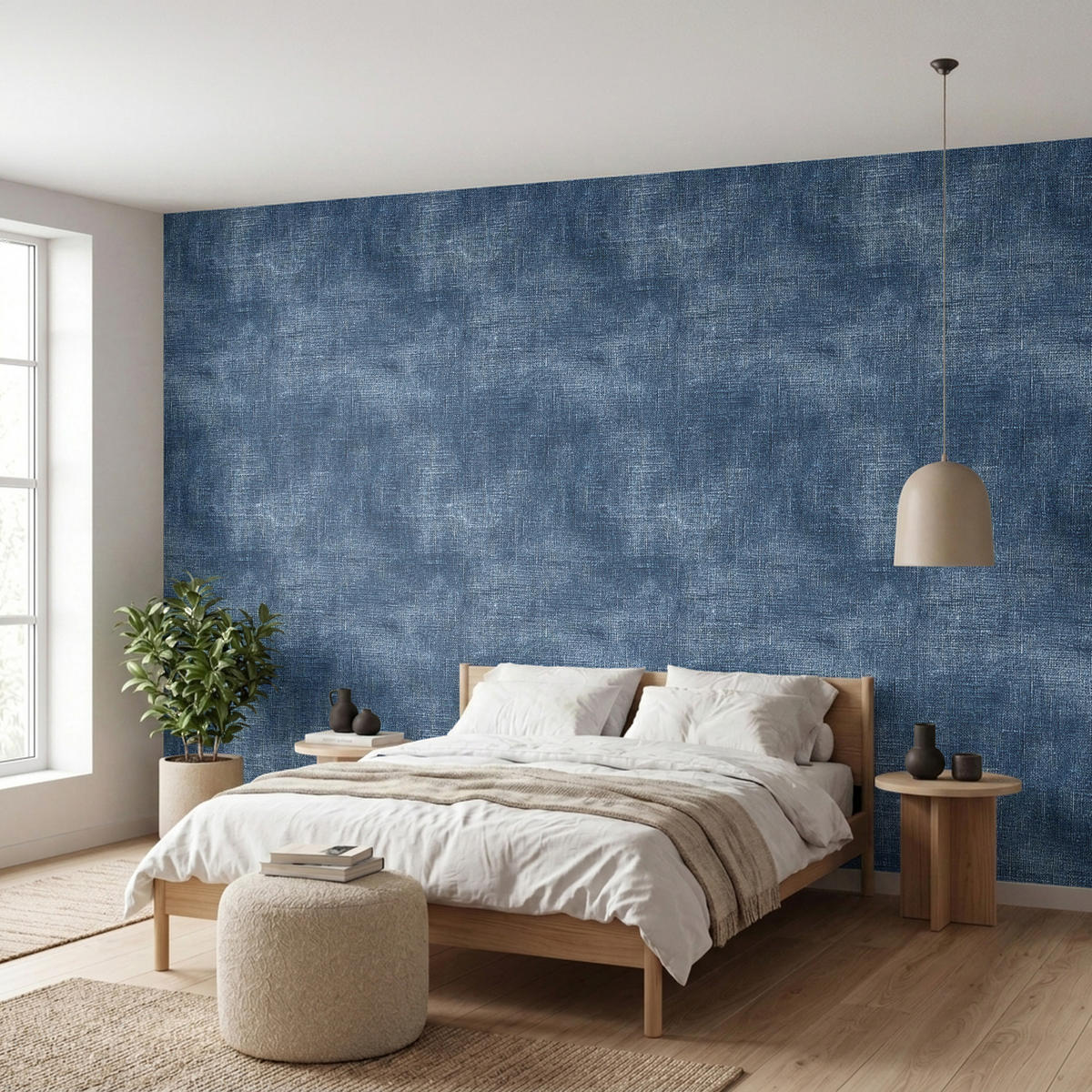 TAPETE - Leinen - Textur - Muster - Denim - Rustikal - 400x200 cm - Blau, Papier (400/200cm) - OnlyWow