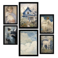 POSTER Set Mit 6 Romantischer Blau A3 & A4 Schwarzer Rahmen - Schwarz, Papier (29/3cm) - Nacnic