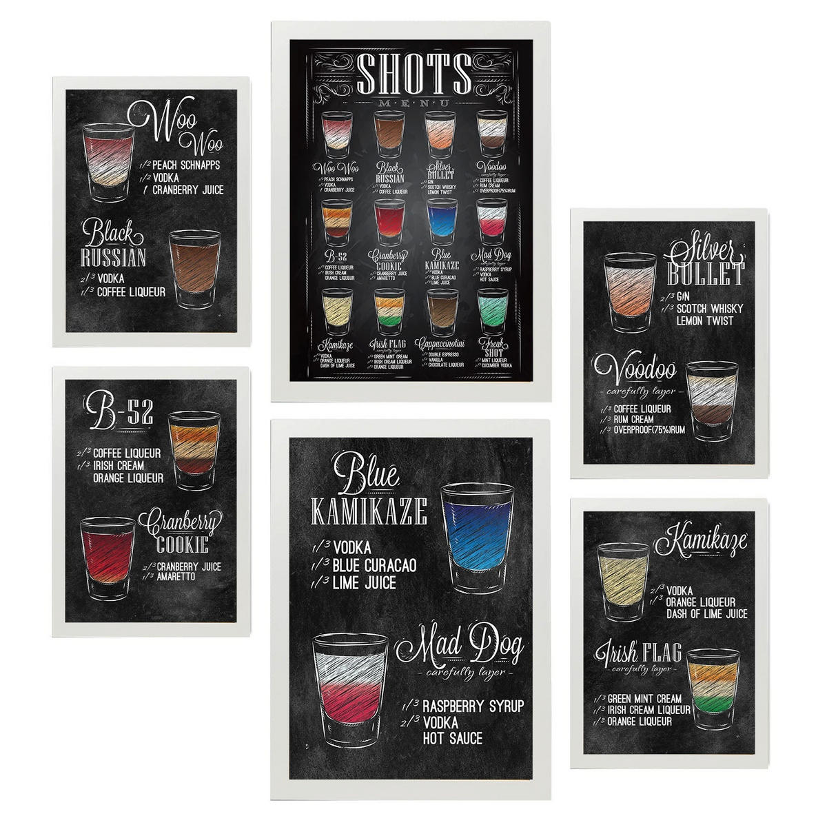 POSTER Set Mit 6 Schüsse Vollfarbige Illustrationen Von Kaffee & Getränken Im Werbetafel Illustrationen Für & Heim A3 & A4 Weißer Rahmen - Weiß, Papier (29/3cm) - Nacnic