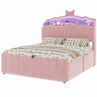 KINDERBETT 140/200 cm in Rosa mit Bettkasten, LED und USB-C Samt - Rosa, Holzwerkstoff/Textil (140/200cm) - CHICFURN
