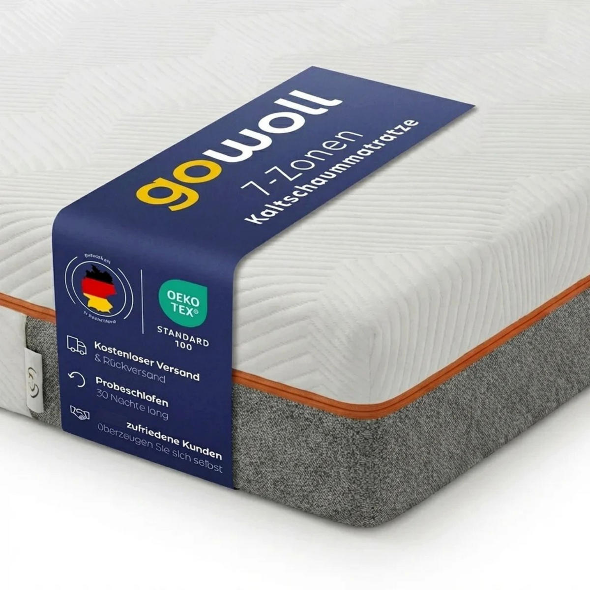 KALTSCHAUMMATRATZE ELITE VISCO ,90x200 cm, Höhe ca.: 22 cm, Wendematratze mit unterschiedlichen Härtegraden, H2 + H3 = mittel + fest, 7-Zonen - Weiß, Textil (90/200cm) - Gowoll