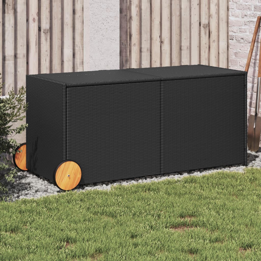GARTENTRUHE mit Rollen Schwarz 283L Poly Rattan - Schwarz, Kunststoff (127/102/55cm) - furnicato