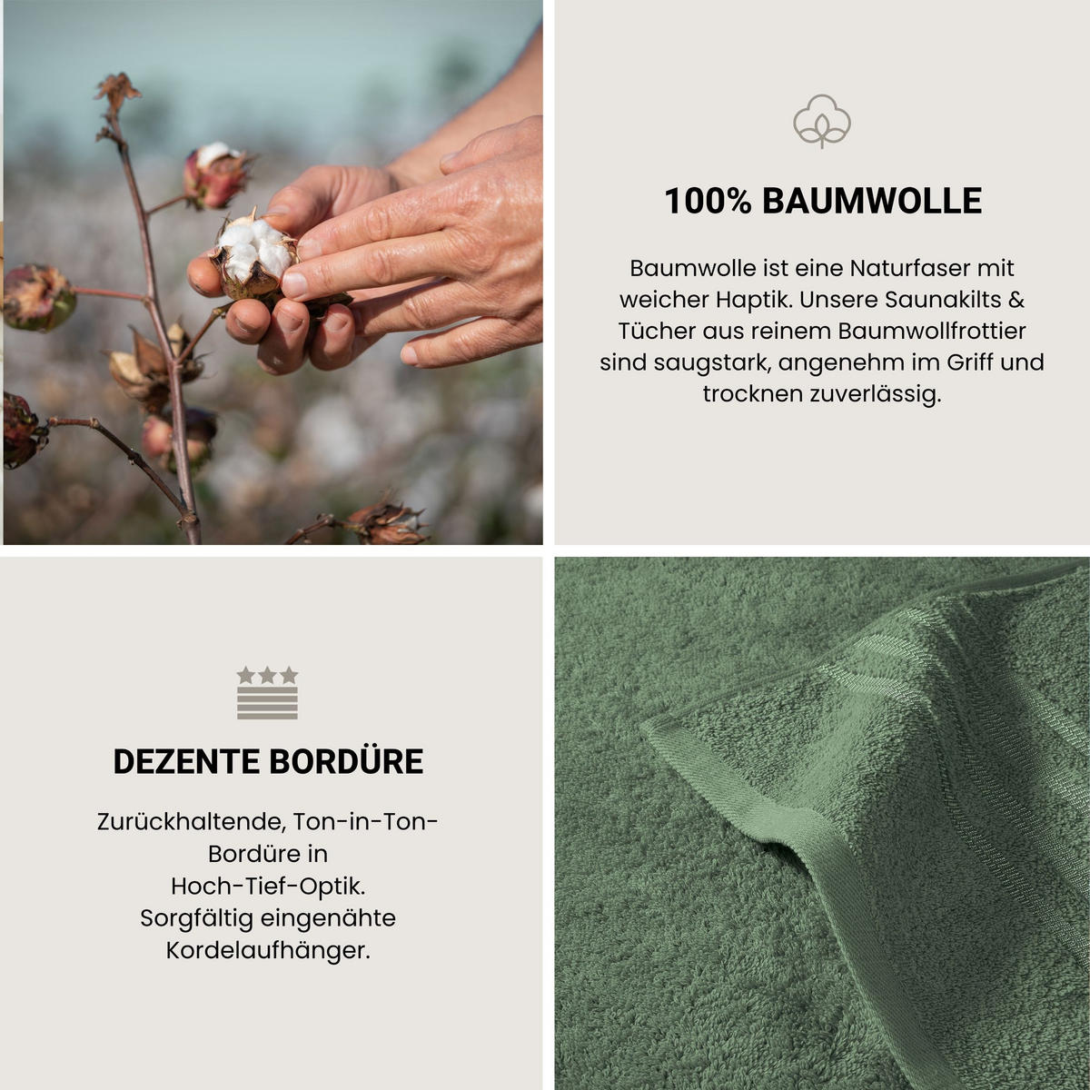 HANDTUCHSET Milano - 4-teilig - 50x100 cm - Dunkelgrün - Dunkelgrün, Textil (50/100cm) - SCHIESSER