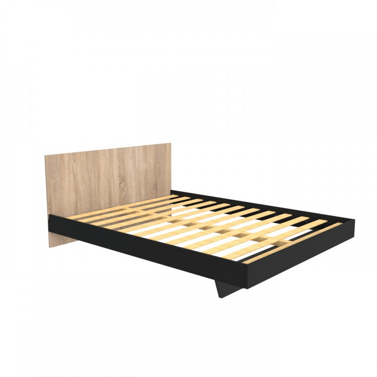BETT MIT KOPFTEIL LOFT / 160x200 cm - Schwarz & gebleichte Eiche Dekor - Eichefarben/Schwarz, Holzwerkstoff (160/200cm) - Weber Industries