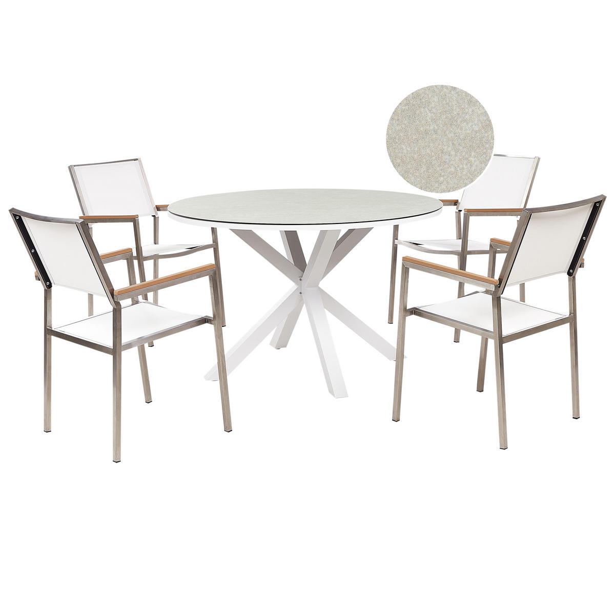 GARTENMÖBEL-SET 4-Sitzer Weiß Maletto/Grosseto - Beige/Silberfarben, Metall - Beliani