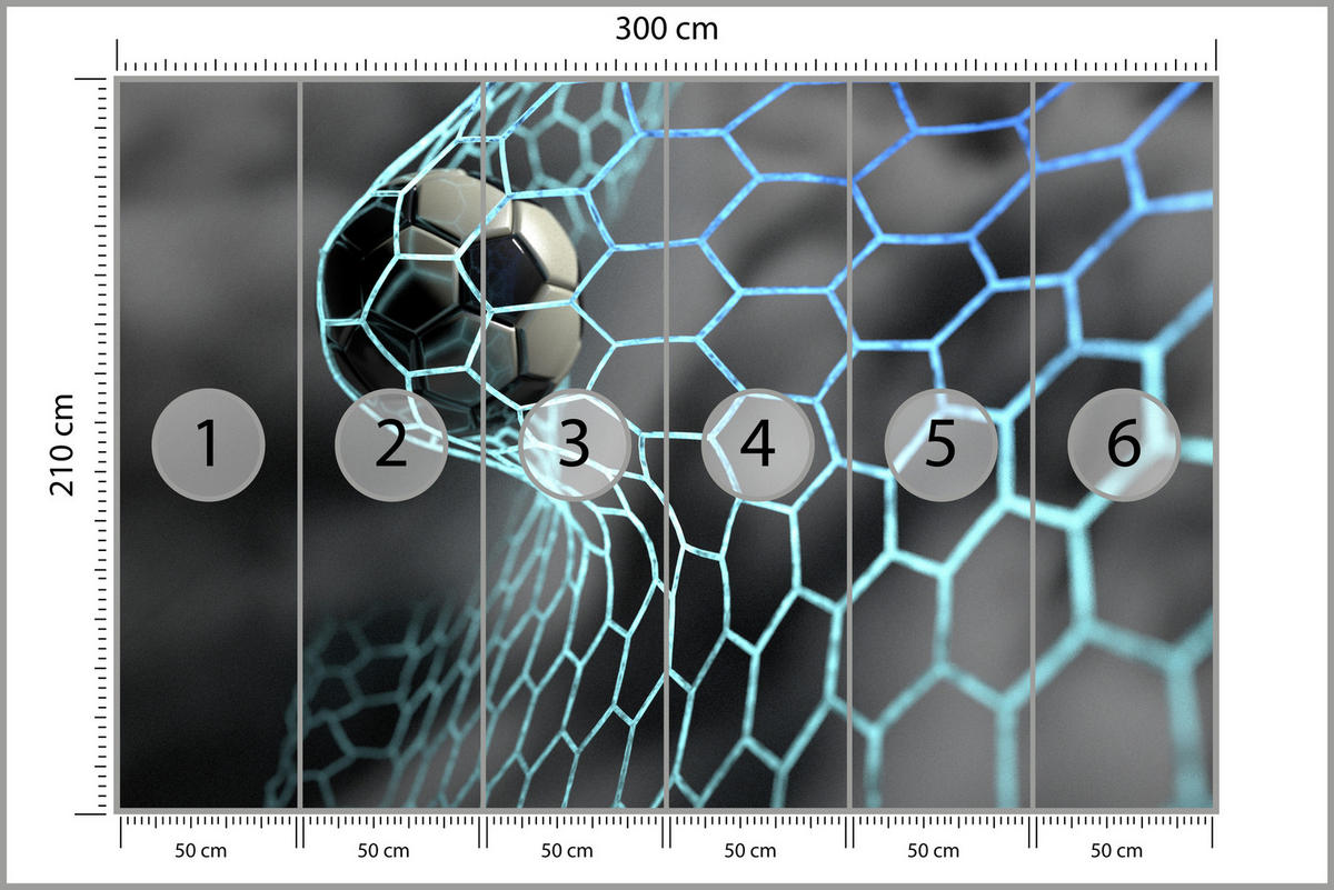 FOTOTAPETE für Jugendzimmer Fußball im Tor Ziel Sport Ball 300x210 - Schwarz/Weiß, Papier (300/210cm) - Muralo