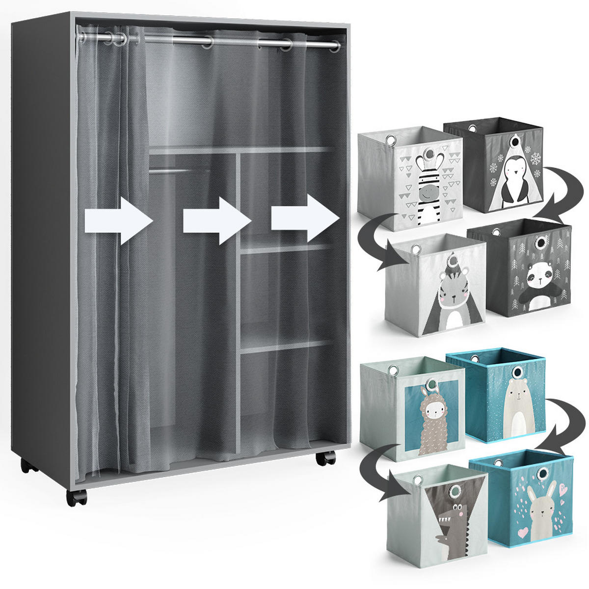 KLEIDERSCHRANK Doros Grau 100 x 146.6 cm mit Faltboxen - Grau, Holzwerkstoff (100/146.6/50cm) - Vicco