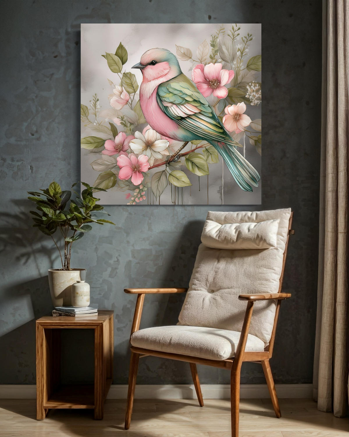 WANDBILD tiere vintage vogel - Pink, Textil (40/40cm) - Feeby