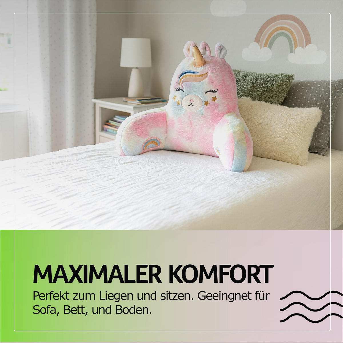 BETTSITZKISSEN mit Armlehnen 66×37×48 cm Einhorn - Rosa, Textil (37/66/48cm) - Bestlivings