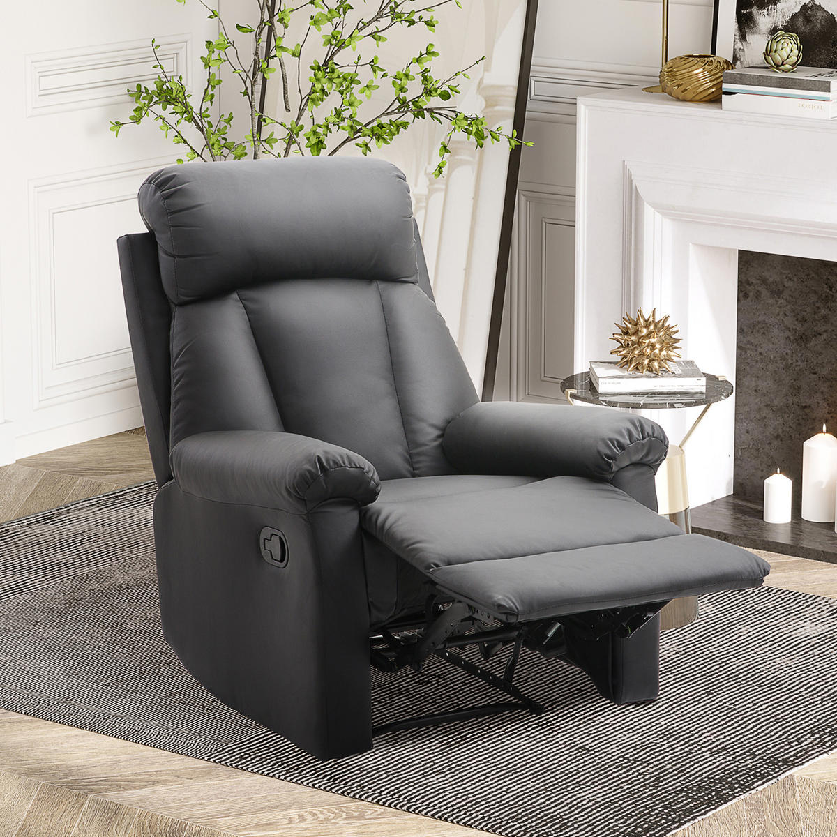 RELAXSESSEL Stahl Kunstleder Schwarz - Schwarz, Leder/Metall (97/107/80cm) - HOMCOM