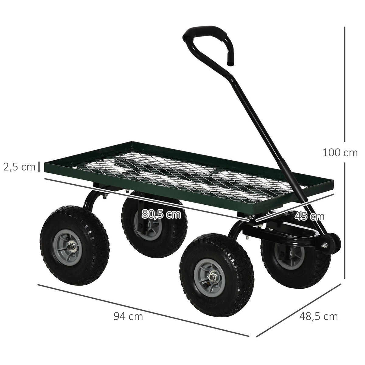 TRANSPORTWAGEN DE-17575 150 kg, 4 Luftreifen Grün - Grün, Metall (48.5/100/94cm) - ComfortXL