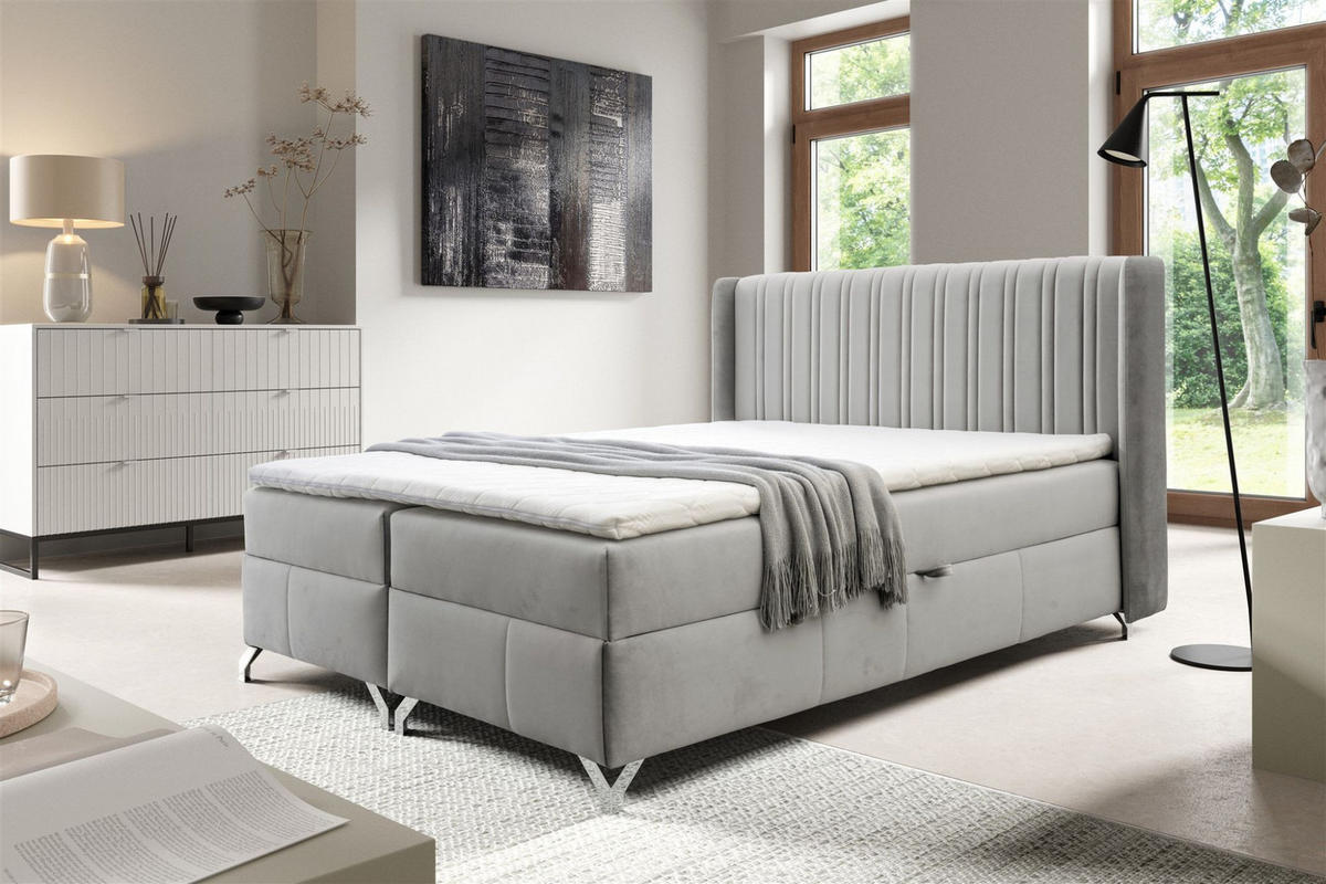 BOXBETT Damien - Hellgrau, Holzwerkstoff/Textil (180/200cm) - Fun Möbel
