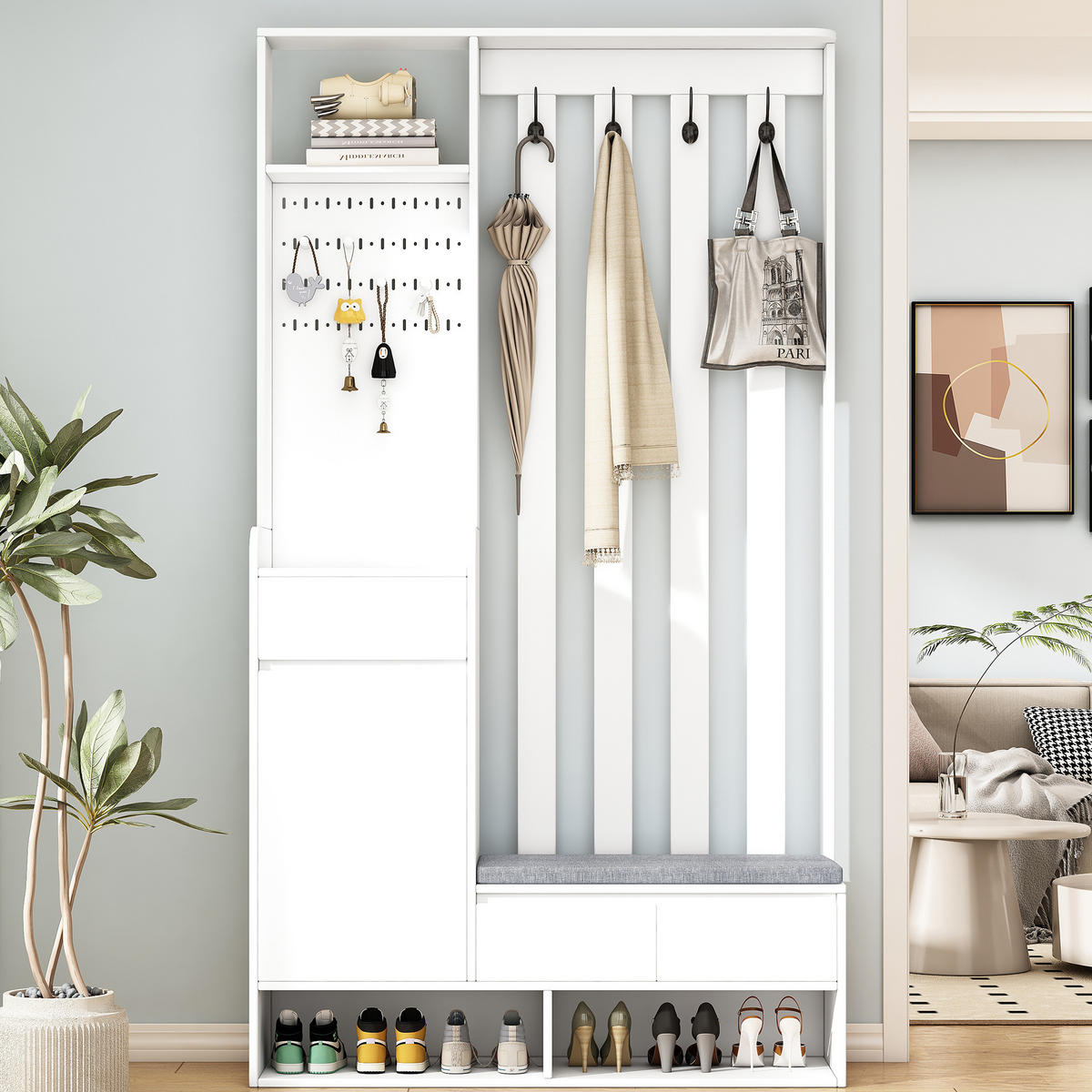 FLURGARDEROBE mit Sitzbank 100 x 35 x 180 cm MDF Weiß - Weiß, Holzwerkstoff (35/180/100cm) - Beauniv