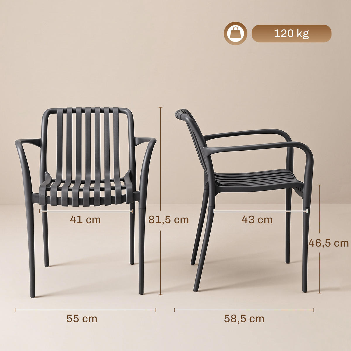 GARTENSTÜHLE 4er Set Kunststoff Dunkelgrau - Dunkelgrau, Kunststoff (55/81.5/58.5cm) - Outsunny