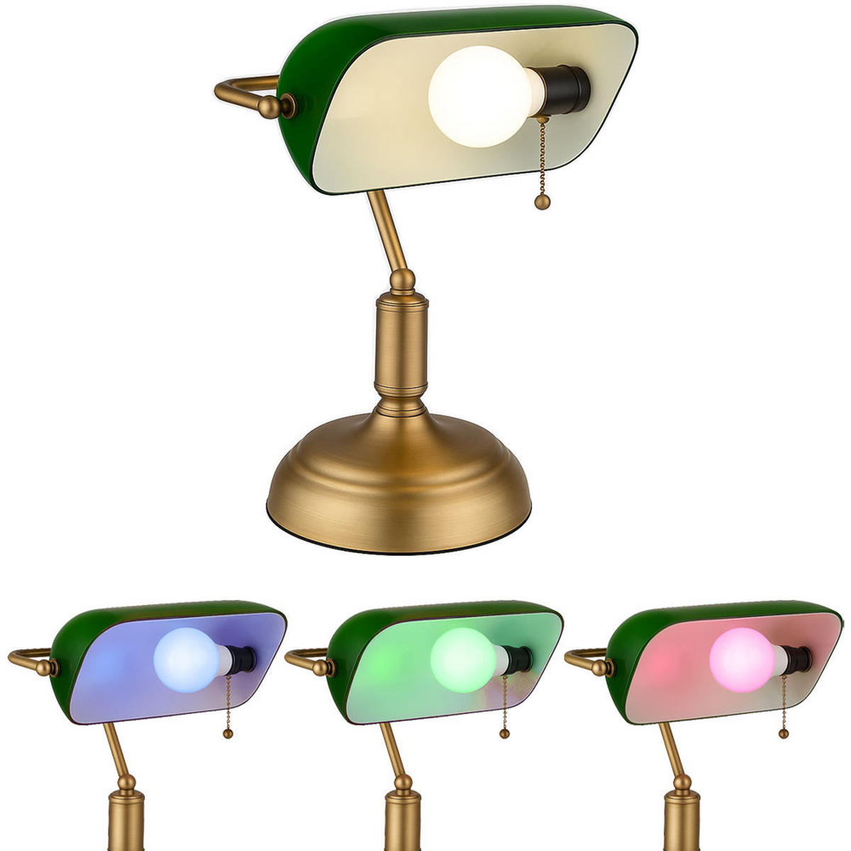 TISCHLEUCHTE Antique Messing Grün - Messingfarben, Glas (26.5/18/36cm) - Globo Lighting