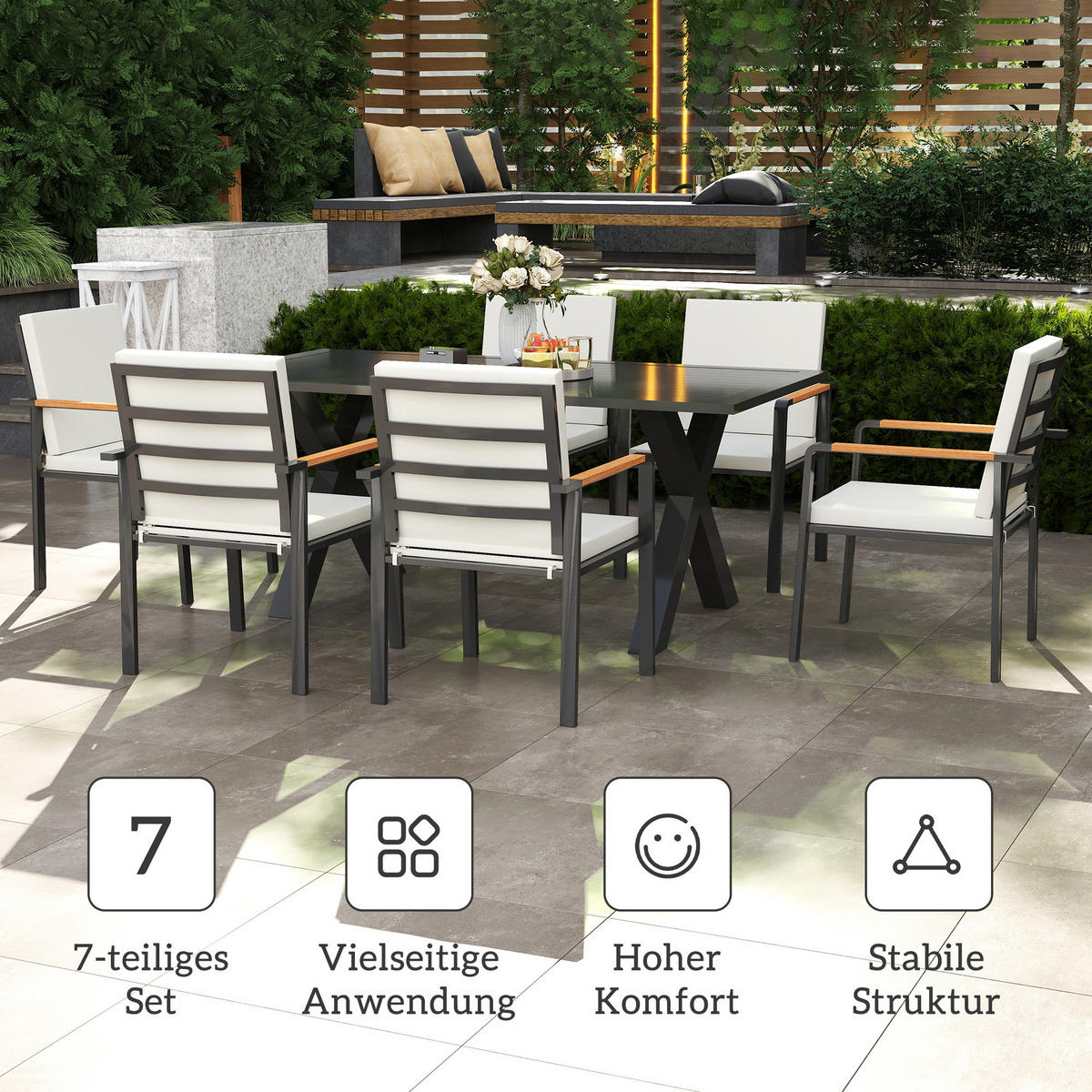 GARTENMÖBEL-SET DE-09658 Schwarz + Grau - Grau, Metall - ComfortXL